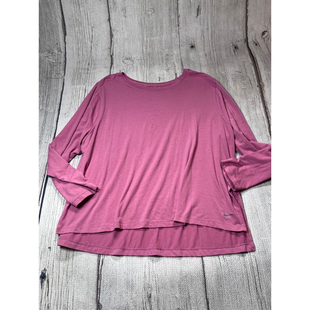 Nike Yoga Dri-FIT Top Women 2X Plum Pink Athletic Minimalist Long Sleeve